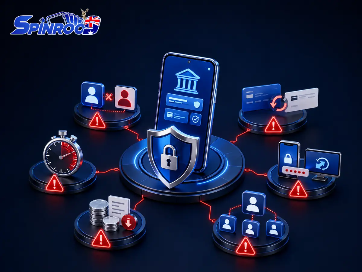 Checklist showing recipient mismatch urgency remote access duplicate payment and release-fee warning signs