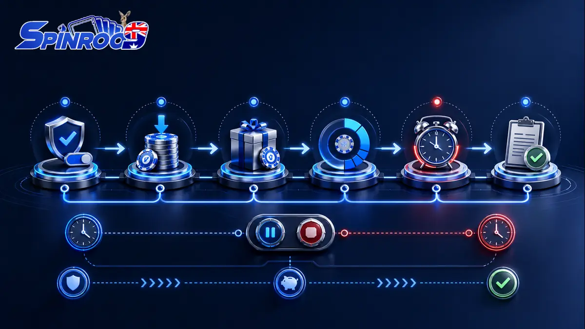 Timeline showing claim deposit wagering free-spin conversion expiry and withdrawal stages of a casino promotion